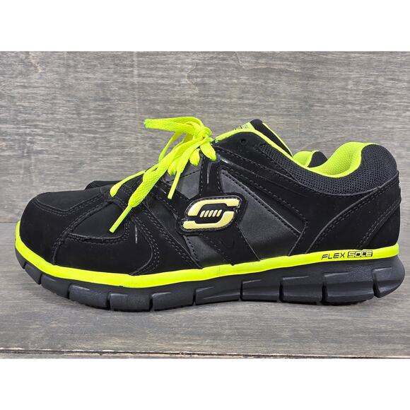 Skechers Flex Sole Work Alloy Toe Black Neon Safety Sneakers Size 10 Men Wide - Picture 2 of 10